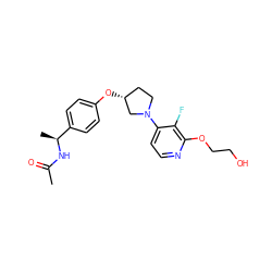 CC(=O)N[C@@H](C)c1ccc(O[C@@H]2CCN(c3ccnc(OCCO)c3F)C2)cc1 ZINC000169709855