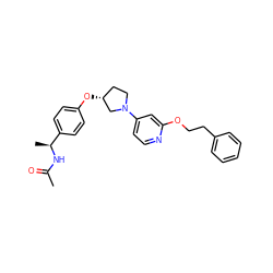 CC(=O)N[C@@H](C)c1ccc(O[C@@H]2CCN(c3ccnc(OCCc4ccccc4)c3)C2)cc1 ZINC000169709775