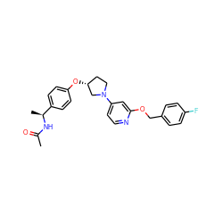 CC(=O)N[C@@H](C)c1ccc(O[C@@H]2CCN(c3ccnc(OCc4ccc(F)cc4)c3)C2)cc1 ZINC000169709769