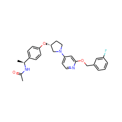 CC(=O)N[C@@H](C)c1ccc(O[C@@H]2CCN(c3ccnc(OCc4cccc(F)c4)c3)C2)cc1 ZINC000169709772