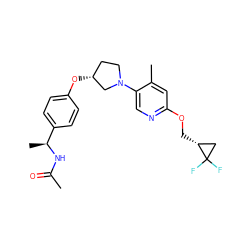 CC(=O)N[C@@H](C)c1ccc(O[C@@H]2CCN(c3cnc(OC[C@@H]4CC4(F)F)cc3C)C2)cc1 ZINC000169709229