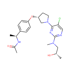 CC(=O)N[C@@H](C)c1ccc(O[C@@H]2CCN(c3nc(N(C)C[C@H](C)O)ncc3Cl)C2)cc1 ZINC000261176679