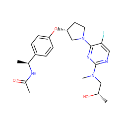 CC(=O)N[C@@H](C)c1ccc(O[C@@H]2CCN(c3nc(N(C)C[C@H](C)O)ncc3F)C2)cc1 ZINC000261129748