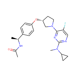 CC(=O)N[C@@H](C)c1ccc(O[C@@H]2CCN(c3nc(N(C)C4CC4)ncc3F)C2)cc1 ZINC000261129660