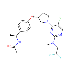 CC(=O)N[C@@H](C)c1ccc(O[C@@H]2CCN(c3nc(N(C)CC(F)F)ncc3Cl)C2)cc1 ZINC000261133557