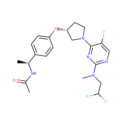 CC(=O)N[C@@H](C)c1ccc(O[C@@H]2CCN(c3nc(N(C)CC(F)F)ncc3F)C2)cc1 ZINC000261179250