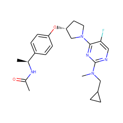 CC(=O)N[C@@H](C)c1ccc(O[C@@H]2CCN(c3nc(N(C)CC4CC4)ncc3F)C2)cc1 ZINC000261076536