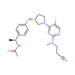 CC(=O)N[C@@H](C)c1ccc(O[C@@H]2CCN(c3nc(N(C)CCC#N)ncc3F)C2)cc1 ZINC000261175814