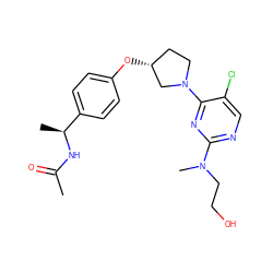 CC(=O)N[C@@H](C)c1ccc(O[C@@H]2CCN(c3nc(N(C)CCO)ncc3Cl)C2)cc1 ZINC000261075997