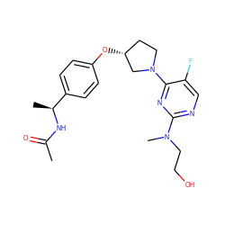 CC(=O)N[C@@H](C)c1ccc(O[C@@H]2CCN(c3nc(N(C)CCO)ncc3F)C2)cc1 ZINC000261182434