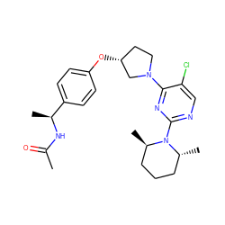 CC(=O)N[C@@H](C)c1ccc(O[C@@H]2CCN(c3nc(N4[C@H](C)CCC[C@H]4C)ncc3Cl)C2)cc1 ZINC000261162956