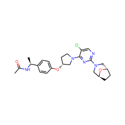 CC(=O)N[C@@H](C)c1ccc(O[C@@H]2CCN(c3nc(N4C[C@@H]5CC[C@@H](C4)O5)ncc3Cl)C2)cc1 ZINC000261162962