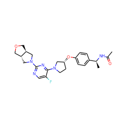 CC(=O)N[C@@H](C)c1ccc(O[C@@H]2CCN(c3nc(N4C[C@@H]5COC[C@H]5C4)ncc3F)C2)cc1 ZINC000261144485