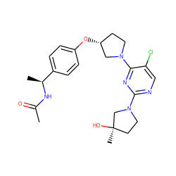 CC(=O)N[C@@H](C)c1ccc(O[C@@H]2CCN(c3nc(N4CC[C@@](C)(O)C4)ncc3Cl)C2)cc1 ZINC000261148383