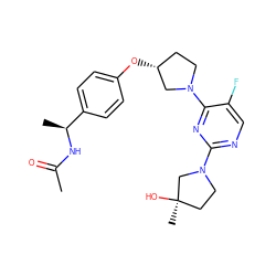 CC(=O)N[C@@H](C)c1ccc(O[C@@H]2CCN(c3nc(N4CC[C@@](C)(O)C4)ncc3F)C2)cc1 ZINC000261144512