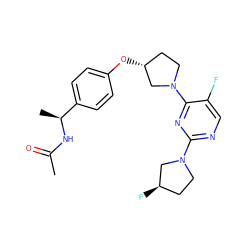 CC(=O)N[C@@H](C)c1ccc(O[C@@H]2CCN(c3nc(N4CC[C@@H](F)C4)ncc3F)C2)cc1 ZINC000261126382