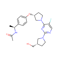 CC(=O)N[C@@H](C)c1ccc(O[C@@H]2CCN(c3nc(N4CC[C@H](CO)C4)ncc3F)C2)cc1 ZINC000261192991