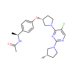 CC(=O)N[C@@H](C)c1ccc(O[C@@H]2CCN(c3nc(N4CC[C@H](F)C4)ncc3Cl)C2)cc1 ZINC000261082492