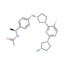 CC(=O)N[C@@H](C)c1ccc(O[C@@H]2CCN(c3nc(N4CC[C@H](F)C4)ncc3F)C2)cc1 ZINC000261126383