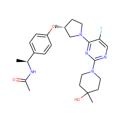 CC(=O)N[C@@H](C)c1ccc(O[C@@H]2CCN(c3nc(N4CCC(C)(O)CC4)ncc3F)C2)cc1 ZINC000261088865