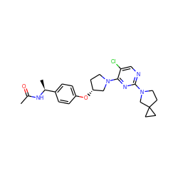 CC(=O)N[C@@H](C)c1ccc(O[C@@H]2CCN(c3nc(N4CCC5(CC5)C4)ncc3Cl)C2)cc1 ZINC000261160436