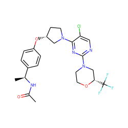 CC(=O)N[C@@H](C)c1ccc(O[C@@H]2CCN(c3nc(N4CCO[C@@H](C(F)(F)F)C4)ncc3Cl)C2)cc1 ZINC000261143377