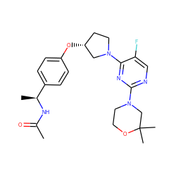 CC(=O)N[C@@H](C)c1ccc(O[C@@H]2CCN(c3nc(N4CCOC(C)(C)C4)ncc3F)C2)cc1 ZINC000261139388