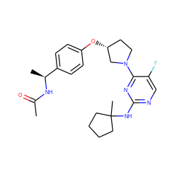 CC(=O)N[C@@H](C)c1ccc(O[C@@H]2CCN(c3nc(NC4(C)CCCC4)ncc3F)C2)cc1 ZINC000261093769