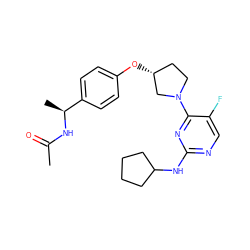 CC(=O)N[C@@H](C)c1ccc(O[C@@H]2CCN(c3nc(NC4CCCC4)ncc3F)C2)cc1 ZINC000261142796