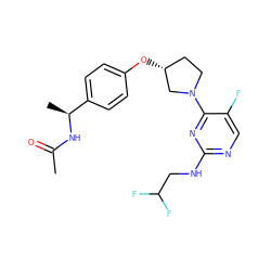 CC(=O)N[C@@H](C)c1ccc(O[C@@H]2CCN(c3nc(NCC(F)F)ncc3F)C2)cc1 ZINC000261104034