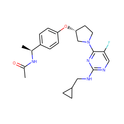 CC(=O)N[C@@H](C)c1ccc(O[C@@H]2CCN(c3nc(NCC4CC4)ncc3F)C2)cc1 ZINC000261090446