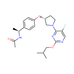 CC(=O)N[C@@H](C)c1ccc(O[C@@H]2CCN(c3nc(OCC(C)C)ncc3F)C2)cc1 ZINC000261137790