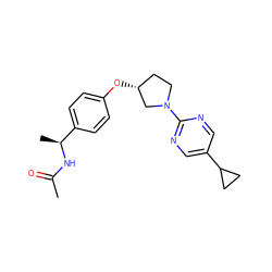 CC(=O)N[C@@H](C)c1ccc(O[C@@H]2CCN(c3ncc(C4CC4)cn3)C2)cc1 ZINC000261127464