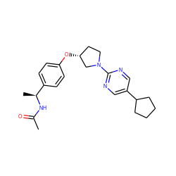 CC(=O)N[C@@H](C)c1ccc(O[C@@H]2CCN(c3ncc(C4CCCC4)cn3)C2)cc1 ZINC000261146311