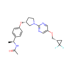 CC(=O)N[C@@H](C)c1ccc(O[C@@H]2CCN(c3ncc(OC[C@@H]4CC4(F)F)cn3)C2)cc1 ZINC000221187342