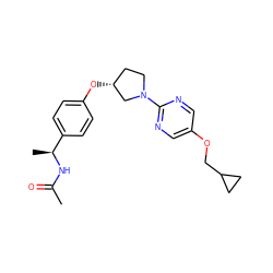 CC(=O)N[C@@H](C)c1ccc(O[C@@H]2CCN(c3ncc(OCC4CC4)cn3)C2)cc1 ZINC000261129708