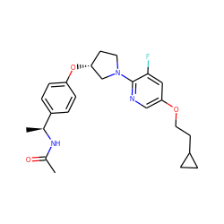 CC(=O)N[C@@H](C)c1ccc(O[C@@H]2CCN(c3ncc(OCCC4CC4)cc3F)C2)cc1 ZINC000169709219