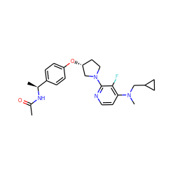 CC(=O)N[C@@H](C)c1ccc(O[C@@H]2CCN(c3nccc(N(C)CC4CC4)c3F)C2)cc1 ZINC000169709335