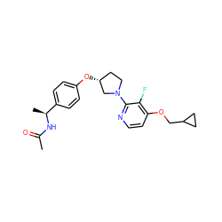 CC(=O)N[C@@H](C)c1ccc(O[C@@H]2CCN(c3nccc(OCC4CC4)c3F)C2)cc1 ZINC000169709844