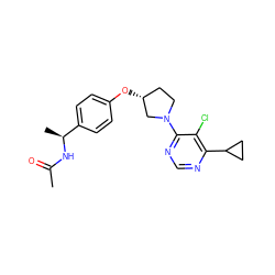 CC(=O)N[C@@H](C)c1ccc(O[C@@H]2CCN(c3ncnc(C4CC4)c3Cl)C2)cc1 ZINC000261091018