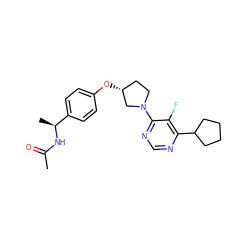 CC(=O)N[C@@H](C)c1ccc(O[C@@H]2CCN(c3ncnc(C4CCCC4)c3F)C2)cc1 ZINC000261084061