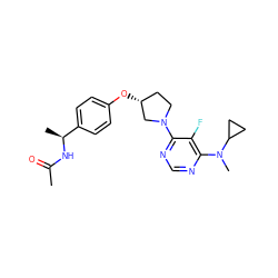 CC(=O)N[C@@H](C)c1ccc(O[C@@H]2CCN(c3ncnc(N(C)C4CC4)c3F)C2)cc1 ZINC000261164524