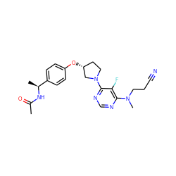 CC(=O)N[C@@H](C)c1ccc(O[C@@H]2CCN(c3ncnc(N(C)CCC#N)c3F)C2)cc1 ZINC000261162840