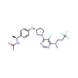 CC(=O)N[C@@H](C)c1ccc(O[C@@H]2CCN(c3ncnc(N(C)CCC(F)(F)F)c3F)C2)cc1 ZINC000261148819