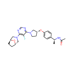 CC(=O)N[C@@H](C)c1ccc(O[C@@H]2CCN(c3ncnc(N4C[C@@H]5CC[C@@H](C4)O5)c3F)C2)cc1 ZINC000261189055