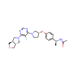 CC(=O)N[C@@H](C)c1ccc(O[C@@H]2CCN(c3ncnc(N4C[C@@H]5COC[C@H]5C4)c3F)C2)cc1 ZINC000261173118