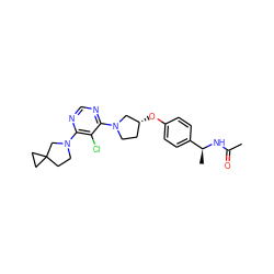 CC(=O)N[C@@H](C)c1ccc(O[C@@H]2CCN(c3ncnc(N4CCC5(CC5)C4)c3Cl)C2)cc1 ZINC000261112078