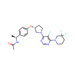 CC(=O)N[C@@H](C)c1ccc(O[C@@H]2CCN(c3ncnc(N4CCCC(F)(F)C4)c3F)C2)cc1 ZINC000261185710