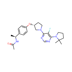 CC(=O)N[C@@H](C)c1ccc(O[C@@H]2CCN(c3ncnc(N4CCCC4(C)C)c3F)C2)cc1 ZINC000261162789