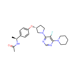 CC(=O)N[C@@H](C)c1ccc(O[C@@H]2CCN(c3ncnc(N4CCCCC4)c3F)C2)cc1 ZINC000261095956